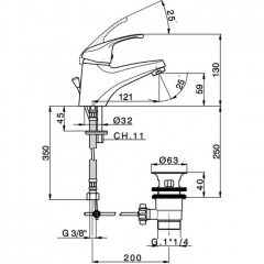 HUBER Baccarat Смеситель однорычажный для раковины на 1 отверстие с донным клапаном, цвет хром