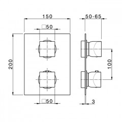 CISAL HI-RISE Смеситель настенный встраиваемый, термостатический, с переключателем на 3 положения, внешняя часть, цвет хром