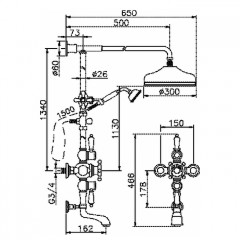 HUBER Victorian Настенная душевая система:термостат для душа,верхний душ,ручной душ с держателем и шланг, цвет никель мат (акция на товар из наличия)