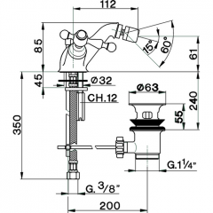 CISAL Arcana America Смеситель двухвентильный для биде на 1 отверстие с донным клапаном, цвет бронза