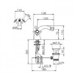 HUBER Victorian Смеситель двухвентильный для биде на 1 отверстие с донным клапаном, цвет бронза (акция на товар из наличия)