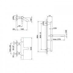 CISAL Vita Комплект для ванны с душем: термостат+ душевой гарнитур штанга L=664мм, шланг и ручной душ 1 режим, цвет хром