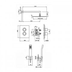 CISAL Cubic Душевой комплект: однорычажный смеситель с переключателем, верхний душ 300х300мм., ручной душ с держ. и подводом воды, цвет хром