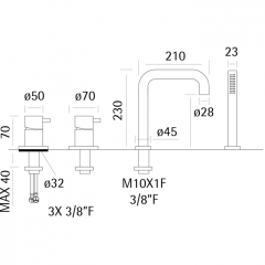 CISAL Xion Смеситель на борт ванны на 4 отверстия, излив 200 мм, цвет нержавеющая сталь