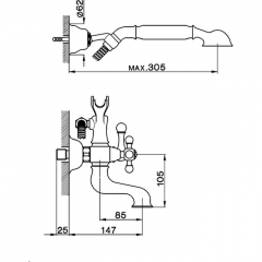 CISAL Arcana Смеситель настенный для ванны/душа с ручной лейкой,держателем и шлангом, цвет золото