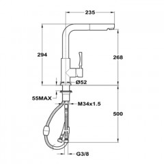 CISAL Смеситель однорычажный на 1 отверстие для кухни,с поворотным изливом 235 мм, цвет нерж сталь