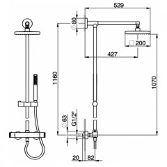 CISAL Roadster Настенная душевая система:термостатический смеситель для душа,верхний душ,ручной душ с держателем и шлангом, цвет хром