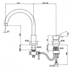 CISAL Less New Смеситель на борт ванны на 2 отверстия , излив 210мм, цвет хром