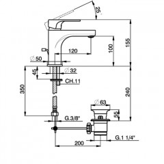 CISAL Alma Смеситель для раковины на 1 отв, излив 120 мм, с донным клапаном, цвет черный матовый