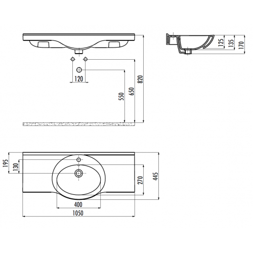 CREAVIT Раковина мебельная/подвесная (105см) ET205.00000