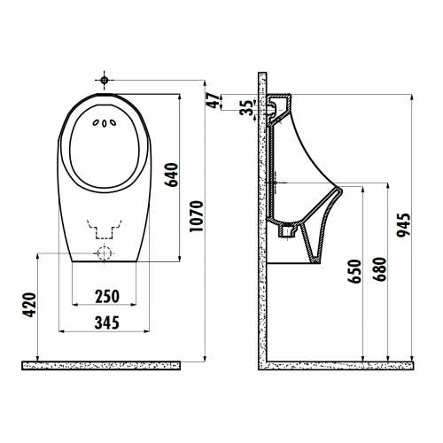 CREAVIT Писсуар (подводка из стены) с сифоном TP611.00100+1217