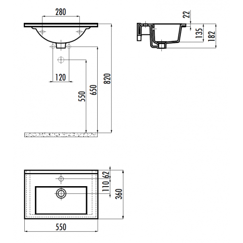 CREAVIT Раковина SU055 мебельная (36*55см)