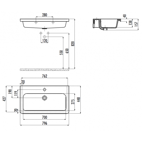 CREAVIT Раковина IP080 мебельная (45*80см) IP080