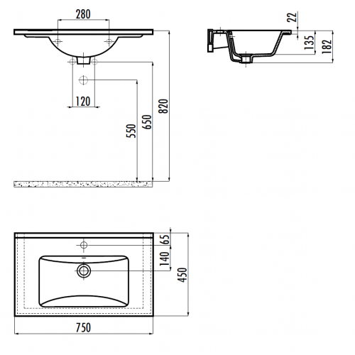 CREAVIT Раковина SU075 мебельная (45*75см)