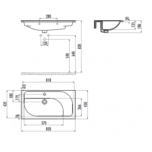 CREAVIT Раковина TP185 мебельная (85 см)
