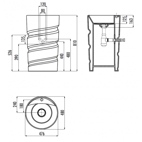 CREAVIT Раковина моноблок с отверстием для смесителя CL084.00000
