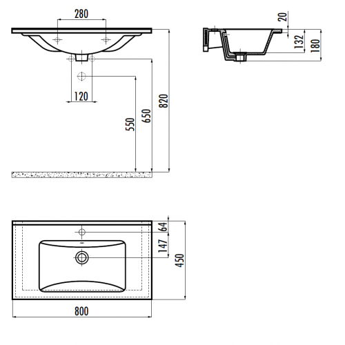 CREAVIT Раковина SU080 мебельная (45*80см)
