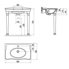 CREAVIT ANTIK Раковина AN080.AO ДЕКОР ЗОЛОТО