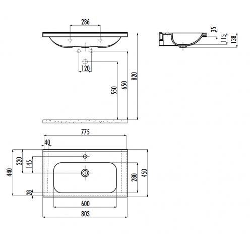 CREAVIT Раковина ID080 мебельная (45*80см)