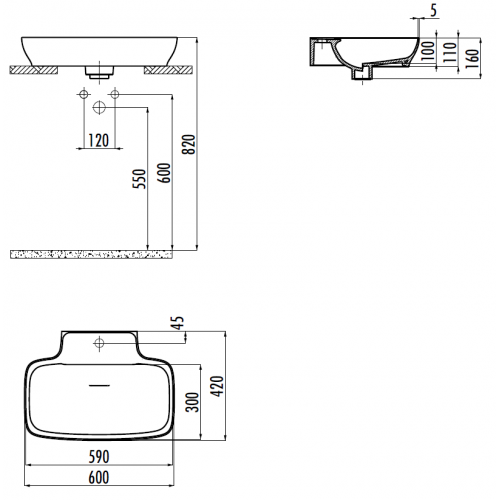 CREAVIT Раковина мебельная накладная RB061-00CB42E-0000