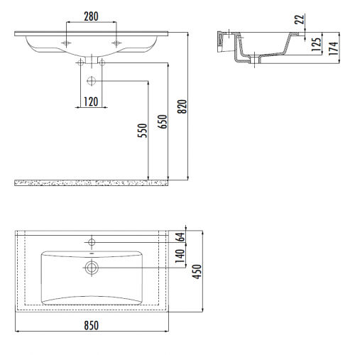 CREAVIT Раковина SU085 мебельная (45*85см)