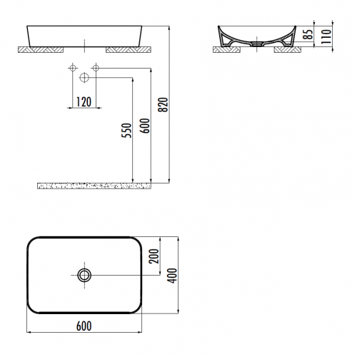 CREAVIT Раковина UL060.6 меб.(40*60см) АНТРАЦИТ