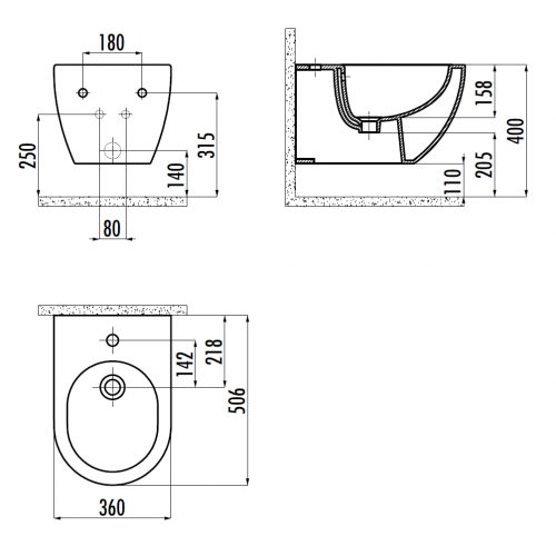 CREAVIT FREE Биде БАЗАЛЬТ