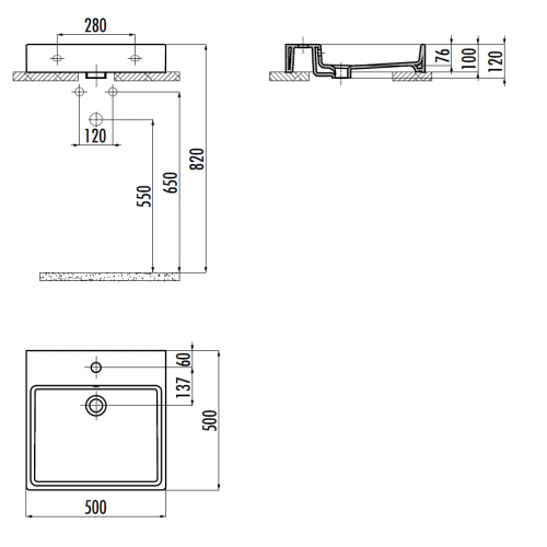 CREAVIT Раковина NX255 мебельная (50*50 см)