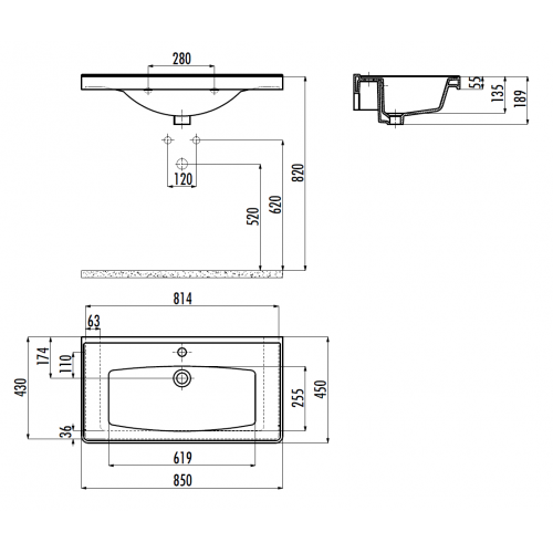CREAVIT Раковина TF185 мебельная (85см)