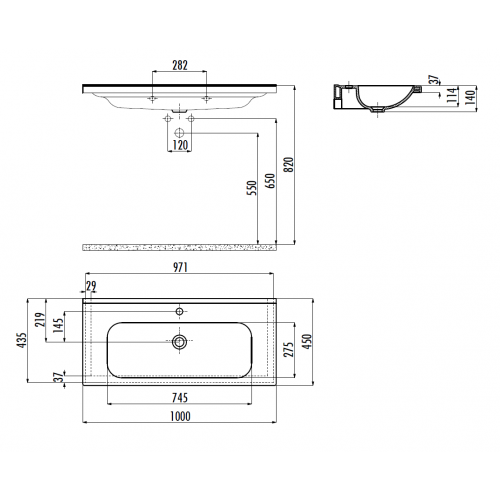 CREAVIT Раковина ID100 мебельная (45*100см)