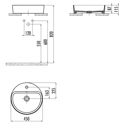CREAVIT Раковина мебельная (45 см) ХОЛОДНЫЙ СЕРЫЙ МАТОВЫЙ LP146-00CG00E-0000