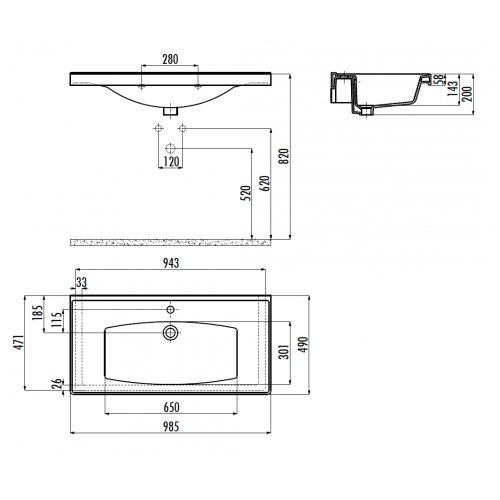 CREAVIT Раковина TF200 мебельная (100см)