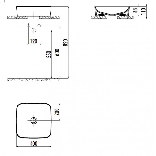 CREAVIT Раковина мебельная (40*40 см) БАЗАЛЬТ UL040.2