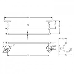 Devon DOROTHY полотенцедержатель двойной настенный, 60см, держатели цвет: золото светлое/белый