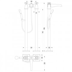 Devon Time Смеситель для ванны с ножками . лейкой и шлангом , цвет хром