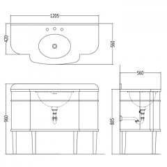Devon&Devon Music Тумба под раковину 120,5 см. МДФ, снаружи высокогл.лак, Мраморная столешница цвета nero assolutoтумба цвет CREAM