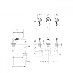 Devon Black Diamond Смеситель для раковины на 3 отв., с донным клапаном, с декоративными элементами черного цвета, цвет: хром