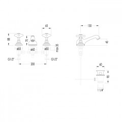 Devon&Devon WHITE ROSE Смеситель для раковины на 3 отв.,с донным клапаном,цвет хром