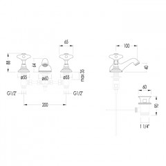 Devon&Devon WHITE ROSE Смеситель для биде на 3 отв.,100мм,с донным клапаном,цвет золото
