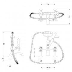 Devon Coventtry Смеситель для ванны (на борт) на 2 отв. с душевым комплектом цвет светлое золото