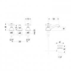 Devon City Смеситель для раковины на 3 отв. с донным клапаном, цвет: никель блестящий