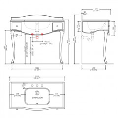 Devon Audrey Консоль (111х57,5хh89,5/99,5см) мрамор NERO MARQUINHA c 3отв; корпус цвет:белый с кантом черн; ножки цвет: св.золото(без раков. SWINDON)