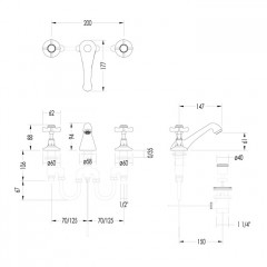 Devon Coventtry Смеситель для раковины на 3 отв. с донным клапаном, цвет светлое золото