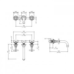 Devon Kalos Смеситель Austin настенный на 3 отв, цвет светлое золото