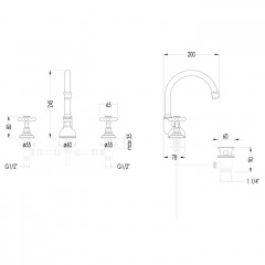 Devon Austin Смеситель для раковины с 3 отв с донным клапаном, высокий излив, светлое золото .