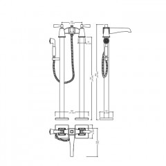 Devon Vip Time Смеситель для ванны напольный с ручной лейкой, ручки из черного хрусталя , цвет хром (пара)