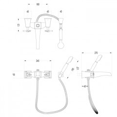 Devon Time Смеситель ванны настенный с ручной лейкой и шлангом , цвет хром