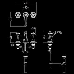 Devon&Devon Excelsior Gemstone Смеситель для раковины на 3 отв., донный клапан. Цвет: золото 24к.