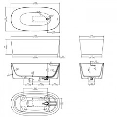 Devon Dove Ванна отдельностоящая без цоколя из WHITE TEC PLUS 170,5х52,8х84,6 см, цвет: белый, в компл донный клапан с крышкой из WHITE TEC