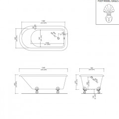 Devon Kensington Ванна чугунная 154х78хh63,4 см, без отв. под смеситель, ножки EAGLE алюминий пол. ванна белая загрунтованная снаружи